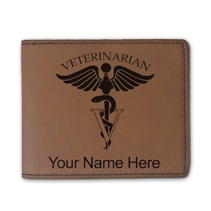 Cartera plegable de cuero sintético, veterinario, grabado personalizado incluido