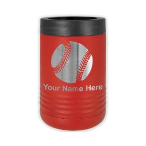 LaserGram Double Wall Insulated Beverage Can Holder, Baseball Ball, Personalized Engraving Included Red