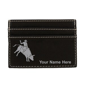 Monedero de cuero sintético Money Clip, Bull Rider Cowboy, Grabado Personalizado Incluido