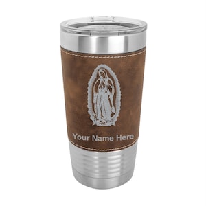 20oz Faux Leather Tumbler, Virgen de Guadalupe, Personalized Engraving Included