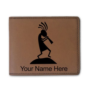Cartera plegable de piel sintética, Kokopelli, grabado personalizado incluido