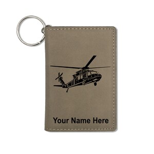 Monedero del titular de la identificación, helicóptero militar 1, grabado personalizado incluido