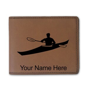 Cartera plegable de cuero sintético, Kayak Man, grabado personalizado incluido