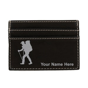 Monedero de cuero sintético Money Clip, hombre excursionista, grabado personalizado incluido