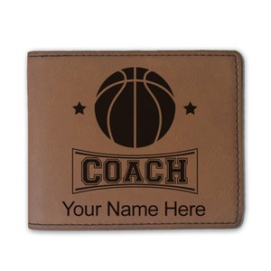 Cartera plegable de cuero sintético, entrenador de baloncesto, grabado personalizado incluido