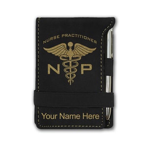 Faux Leather Mini Notepad, NP Nurse Practitioner, Personalized Engraving Included