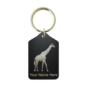 Black Metal Keychain, Giraffe, Personalized Engraving Included