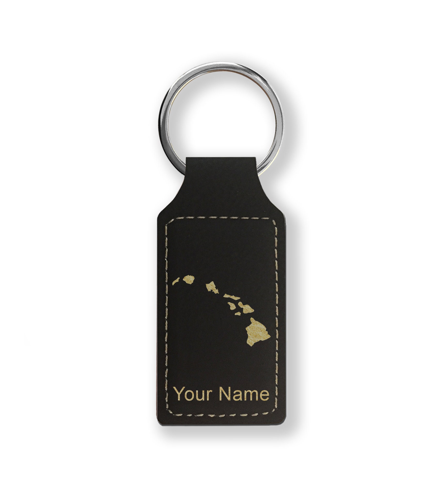 Faux Leather Rectangle Keychain, hawaiian Islands, Personalized