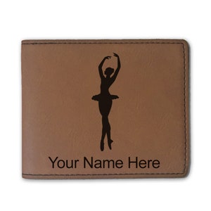Cartera plegable de cuero sintético, bailarina de ballet, grabado personalizado incluido