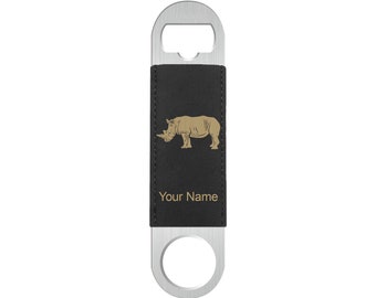 Faux Leather Bottle Opener, Rhinoceros, Personalized Engraving Included (Faux Leather)