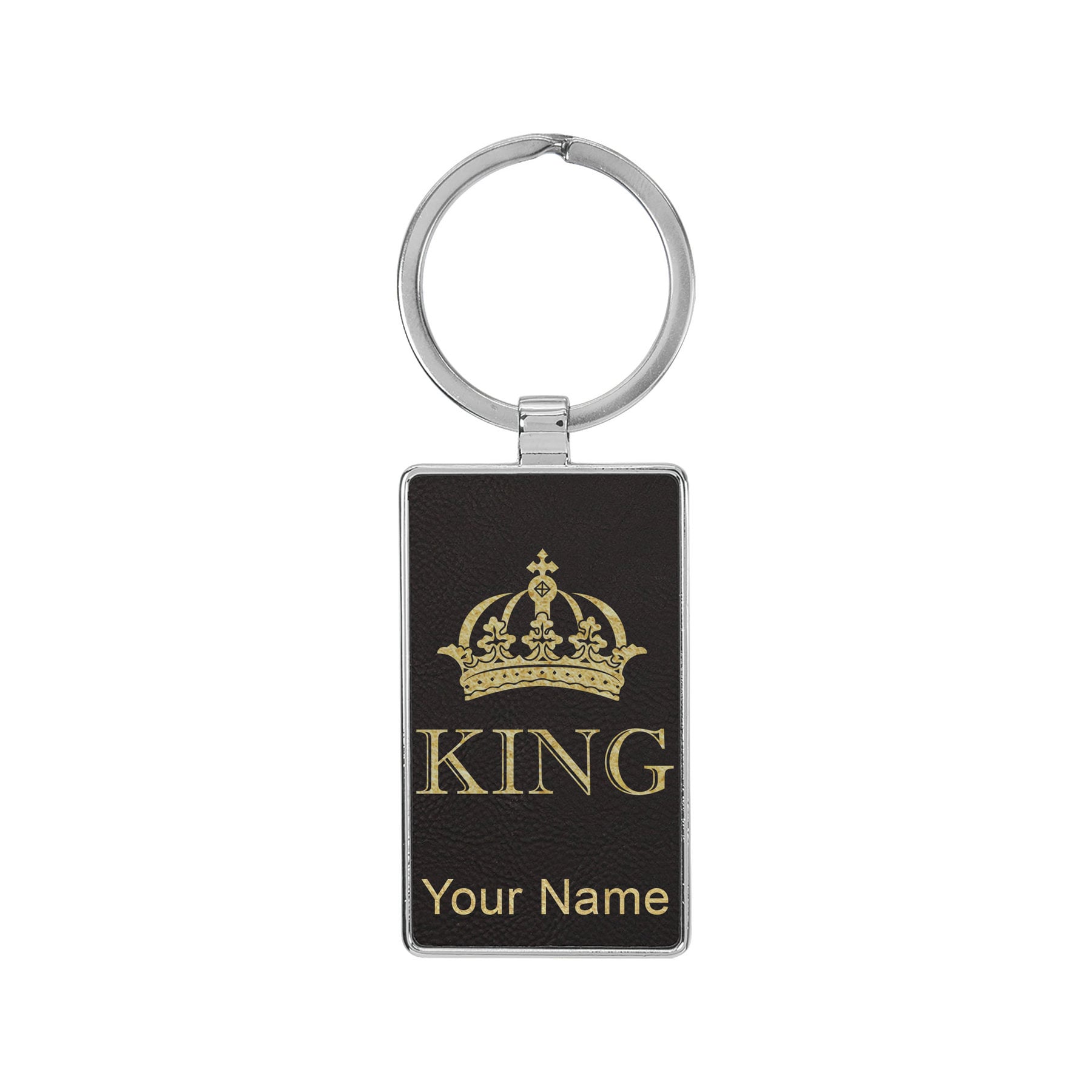 Rectangle Metal Frame Keychain, King Crown, Personalized Engraving