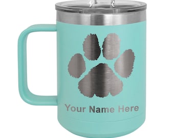 LaserGram 15oz Vacuum Insulated Coffee Mug, Paw Print, Personalized Engraving Included