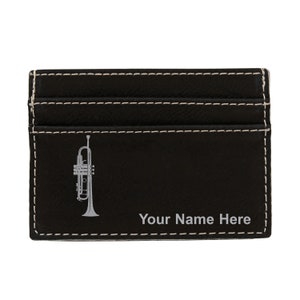 Cartera de clip de dinero de cuero sintético, trompeta, grabado personalizado incluido