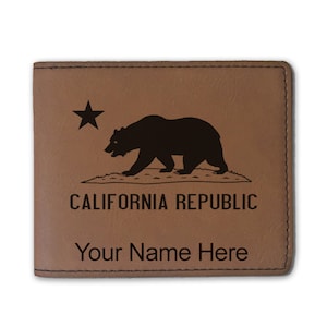 Cartera plegable de cuero sintético, bandera del oso de la República de California, grabado personalizado incluido
