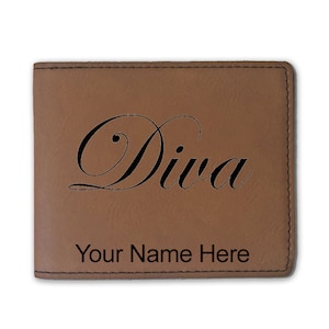 Cartera plegable de cuero sintético, diva, grabado personalizado incluido