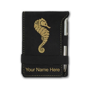 Faux Leather Mini Notepad, Seahorse, Personalized Engraving Included