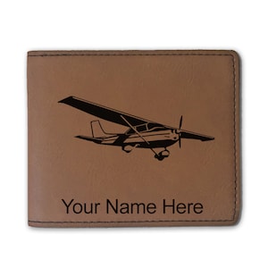 Cartera plegable de cuero sintético, avión de ala alta, grabado personalizado incluido