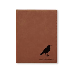 Bloc de notas tipo cartera grande de 9,5 x 12 pulgadas, cuervo, grabado personalizado incluido