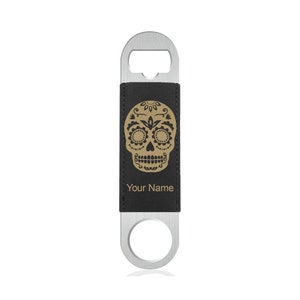 Faux Leather Bottle Opener, Day of the Dead, Personalized Engraving Included (Faux Leather)