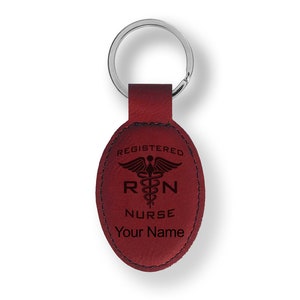 Faux Leather Oval Keychain, rn Registered Nurse, Personalized Engraving ...