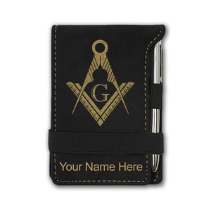 Faux Leather Mini Notepad, Freemason Symbol, Personalized Engraving Included