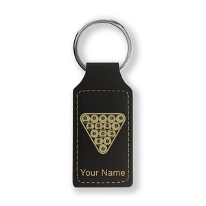 Faux Leather Rectangle Keychain, Billiard Balls, Personalized Engraving Included