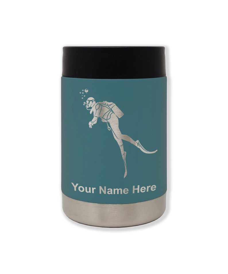 Scuba Diver Stainless Steel Double Wall Can Holder Personalized Engraving Included