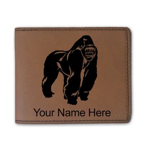 Cartera plegable de piel sintética, gorila, grabado personalizado incluido