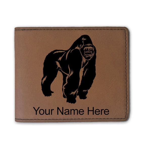 Faux Leather Bi-Fold Wallet, Gorilla, Personalized Engraving