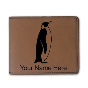 Cartera plegable de cuero sintético, pingüino, grabado personalizado incluido
