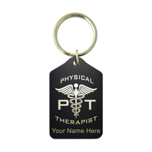 Black Metal Keychain, PT Physical Therapist, Personalized Engraving Included