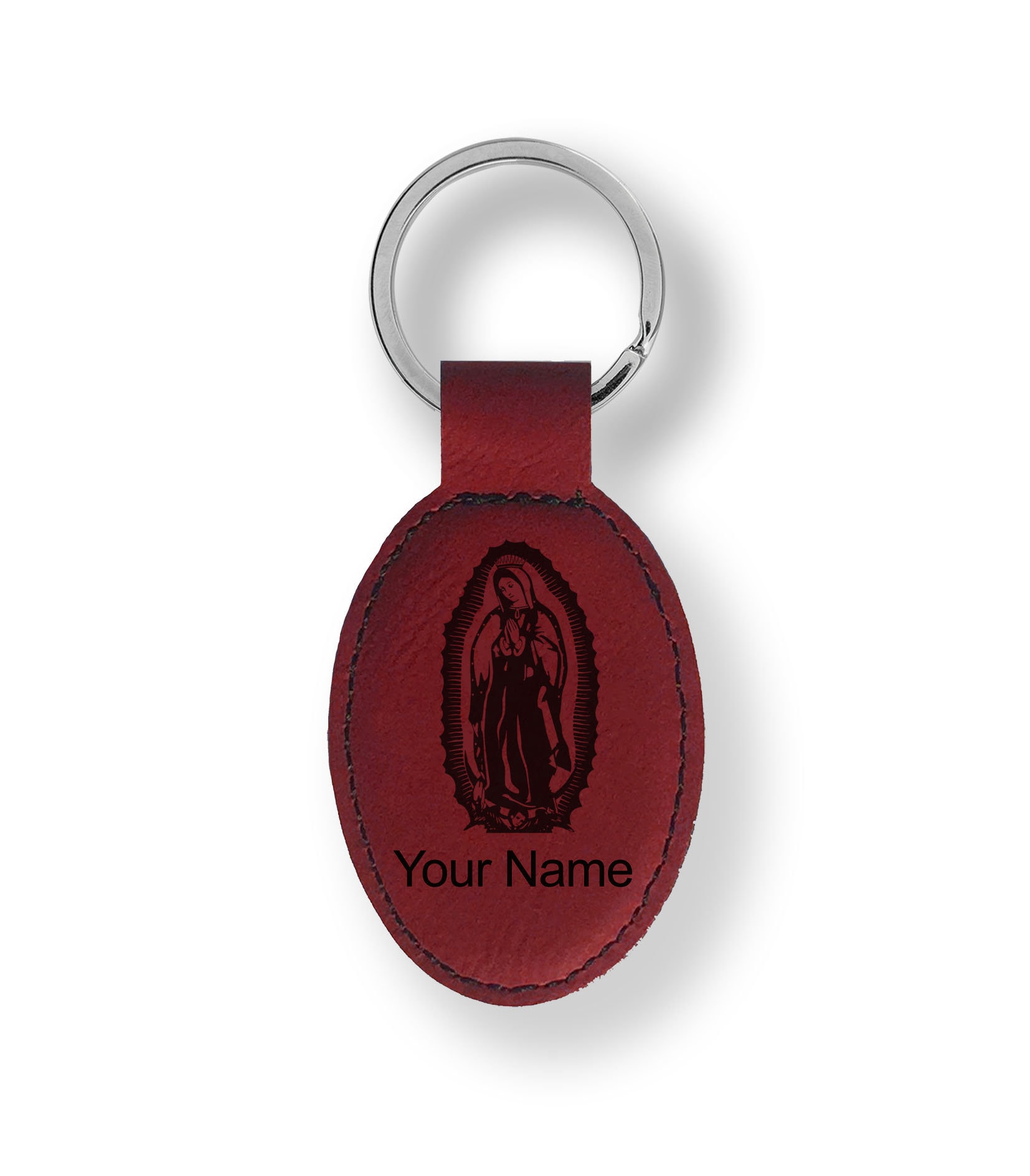 Faux Leather Oval Keychain, virgen De Guadalupe, Personalized