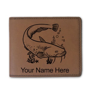Cartera plegable de cuero sintético, bagre, grabado personalizado incluido