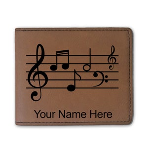 Cartera plegable de cuero sintético, personal de música, grabado personalizado incluido