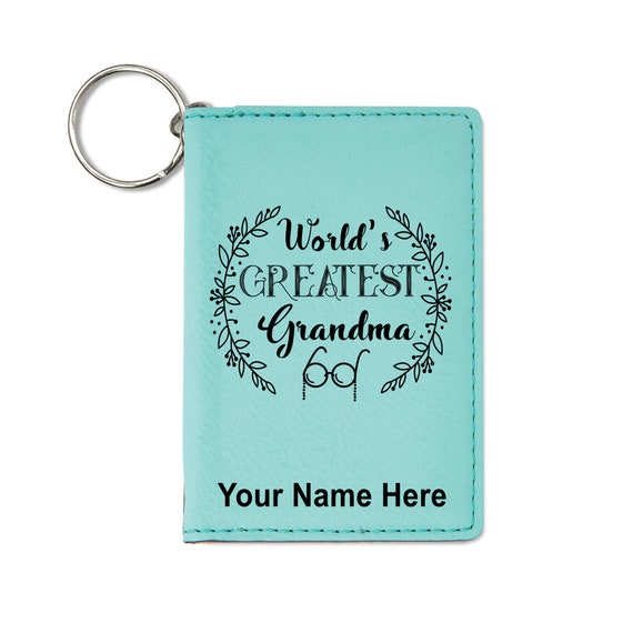 Keychain ID Holder Wallet - Worlds Best Grandma - Leather Keychain ID Holder Wallet - Worlds Best Grandma - Leather