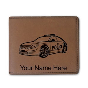 Cartera plegable de cuero sintético, coche de policía, grabado personalizado incluido