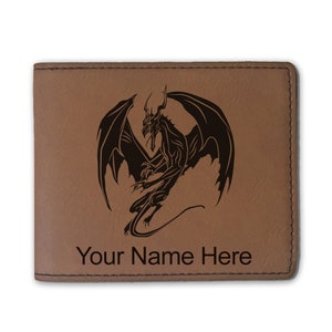 Cartera plegable de cuero sintético, dragón, grabado personalizado incluido