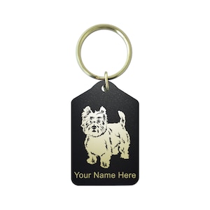 Black Metal Keychain, West Highland Terrier Dog, Personalized Engraving Included