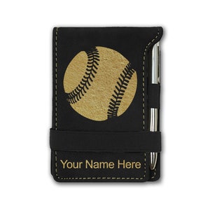 Faux Leather Mini Notepad, Baseball Ball, Personalized Engraving Included