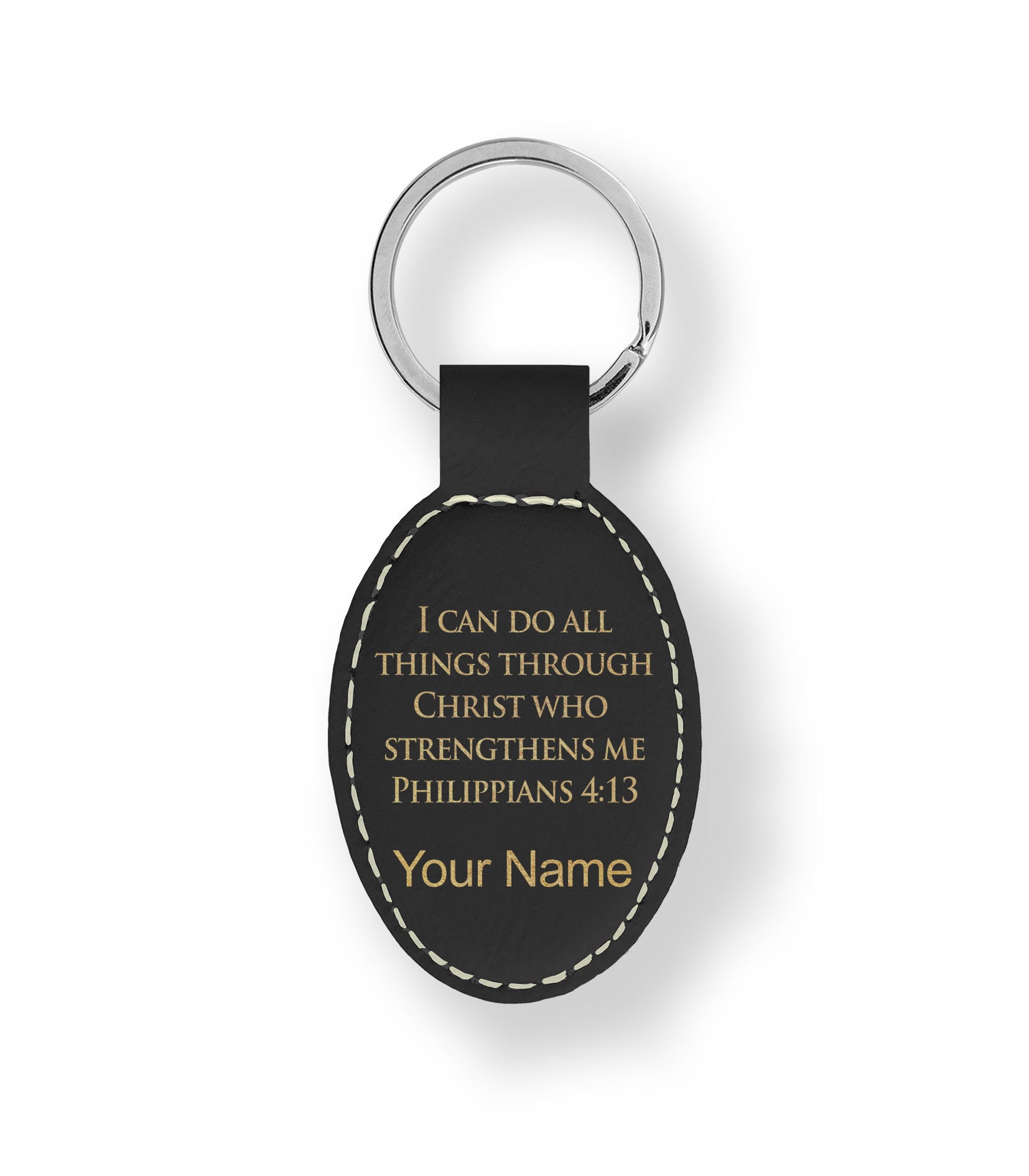 Faux Leather Oval Keychain, bible Verse Philippians 4-13