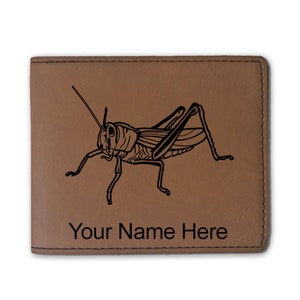 Cartera plegable de cuero sintético, saltamontes, grabado personalizado incluido