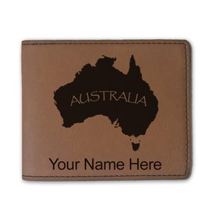 Cartera plegable de cuero sintético, continente australiano, grabado personalizado incluido