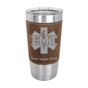 20oz Faux Leather Tumbler, EMT Emergency Medical Technician, Personalized Engraving Included