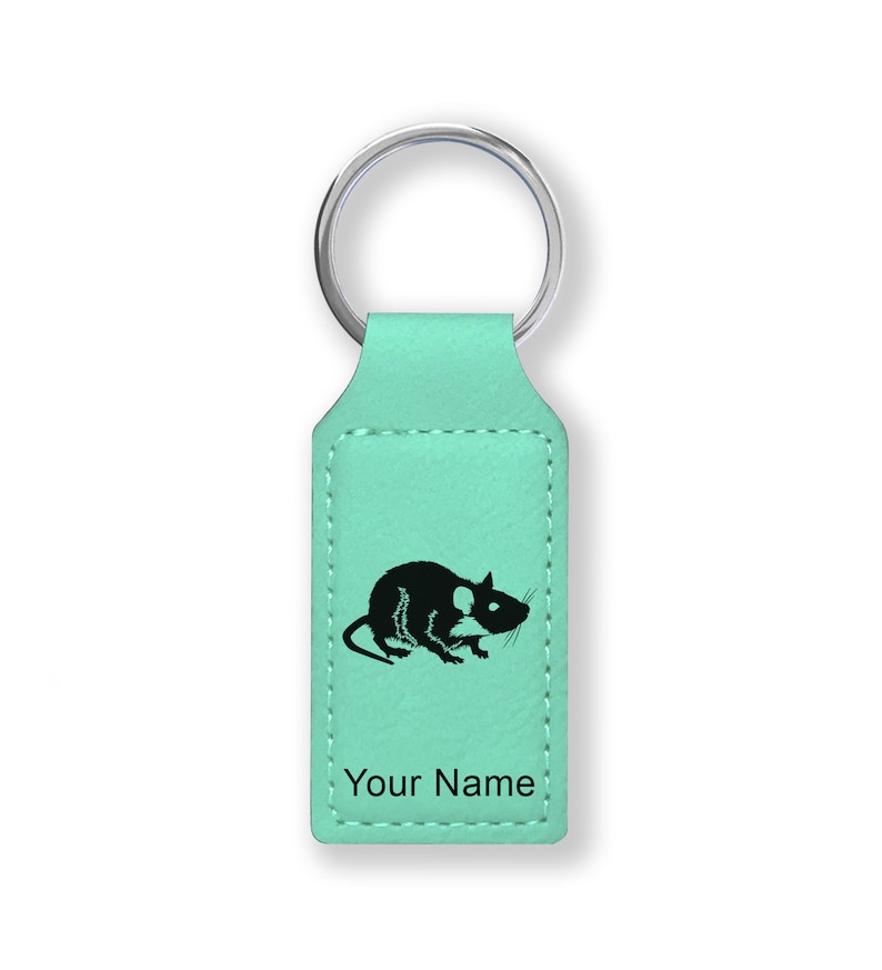 Personalized Engraving Included Faux Leather Rectangle Keychain,\u00a0Rat