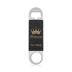 Faux Leather Bottle Opener, Princess Crown, Personalized Engraving Included (Faux Leather)