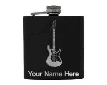 6oz Stainless Steel Flask, Electric Guitar, Personalized Engraving Included (Stainless Steel)