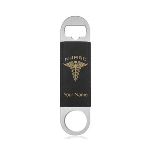 Faux Leather Bottle Opener, Nurse, Personalized Engraving Included (Faux Leather)