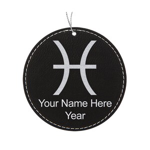LaserGram Faux Leather Round Christmas Ornament, Zodiac Sign Pisces, Personalized Engraving Included (Round Shape)