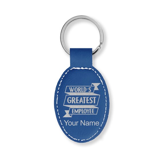 Faux Leather Oval Keychain, Worlds Greatest Employee, Personalized