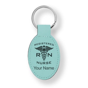 Faux Leather Oval Keychain, rn Registered Nurse, Personalized Engraving ...